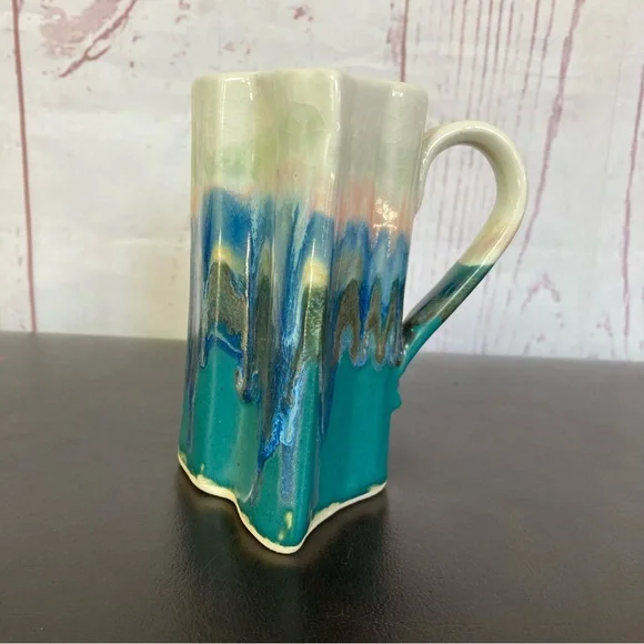 Texas State Shaped Coffee Cup Mug Drip Glaze Pottery 4.5" Vintage 6oz Wilder ‘96 - Picture 9 of 11